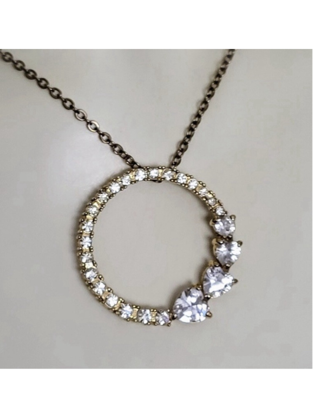 Nolan Miller Signed Designer Rhinestone necklace Circle Of The Heart 18” Goldtn